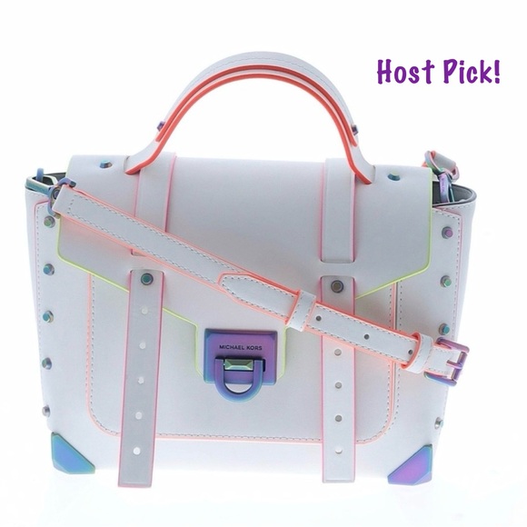 Michael Kors Handbags - MICHAEL KORS ~ Small White Crossbody Satchel w/Multicolor Accents Monochromatic